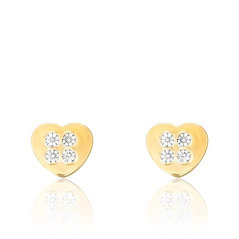 Boucles D Oreilles Coeur Zircon Or Jaune Bambins Ocarat