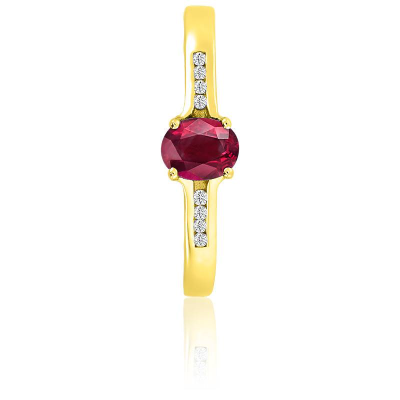 Bague Or Jaune 750 Diamants Rubis Aurora Ocarat