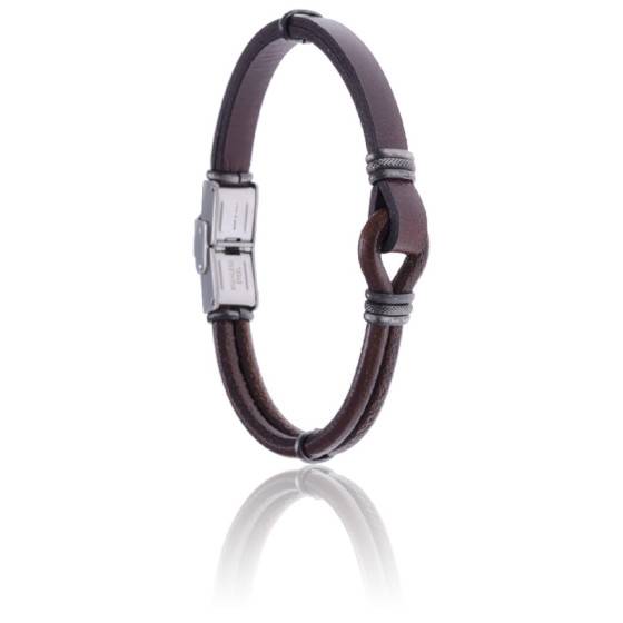 Bracelet Acier Effet Vieilli Cuir Italien Marron Apollon Ocarat