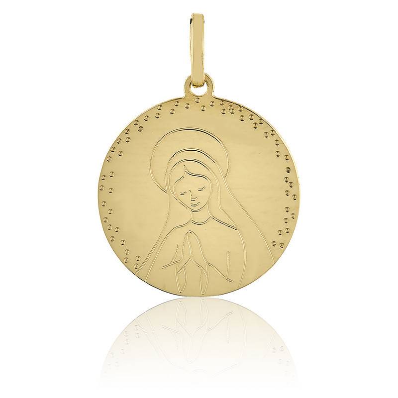 Médaille Ronde Vierge en prière Or Jaune 750 Vandona Ocarat