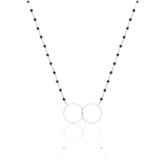 Collier Argent Double Rond Et Pierre Spinelle Noire Ocarat