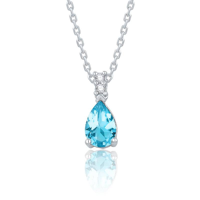 Pendentif Or Blanc Topaze Bleue Diamants Aurora Ocarat