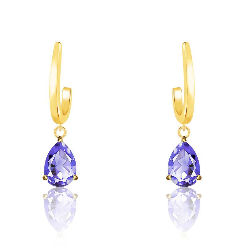 Boucles D Oreilles Pendantes Or Jaune Tanzanite Ocarat