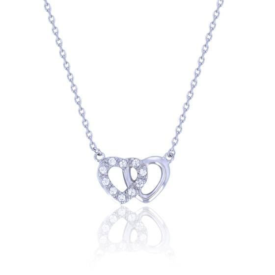 Collier Double Coeur Lisse Zirconium Argent Cm Naiades Ocarat