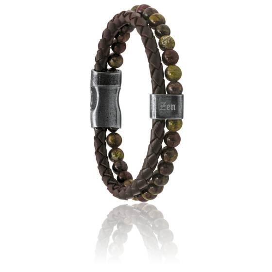 Bracelet Karma Jaspe Verte Cuir Marron HB562208 Rochet Ocarat