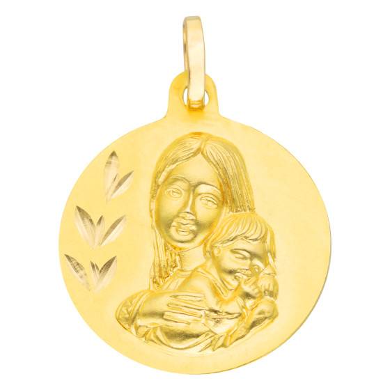 Médaille Vierge Enfant en Or Jaune 750 16 mm Lumiosa Ocarat