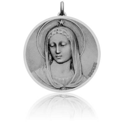 Médaille Vierge Maris Stella Ronde Or Blanc 750, Diamètre 16 mm - Becker