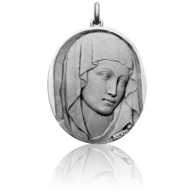 Médaille Vierge XIII Ovale Or Blanc 750, Diamètre 18 mm ou 20 mm - Becker