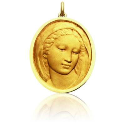 Médaille Vierge Florentine Ovale Or Jaune 750, Diamètre 18 mm - Becker