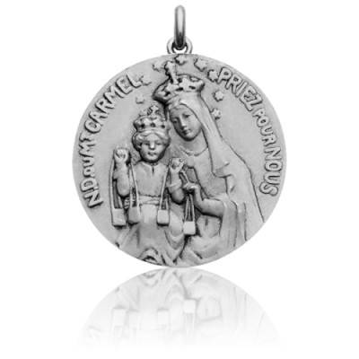 Médaille Vierge du Mont Carmel Or Blanc 750, Diamètre 15 mm à 22 mm - Becker