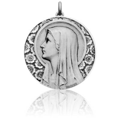 Médaille Vierge à l'Eglantier Ronde Or Blanc 750, Diamètre 15 mm à 22 mm - Becker