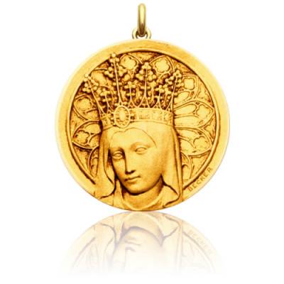 Médaille Vierge Couronnée Ronde Or Jaune 750, Diamètre 18 mm à 22 mm - Becker