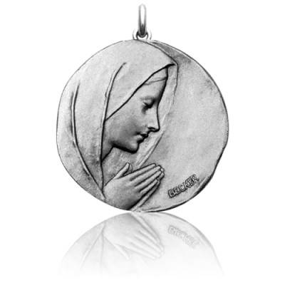 Médaille Vierge en Prière Or Blanc 750, Diamètre 15 mm à 22 mm - Becker