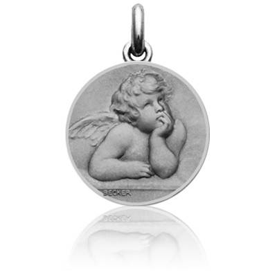Médaille Ange Raphaël Bord Poli Or Blanc 750, Diamètre 16 ou 19 mm - Becker