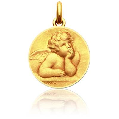 Médaille Ange Raphaël Ronde Or Jaune 750, Diamètre 16 ou 19 mm - Becker