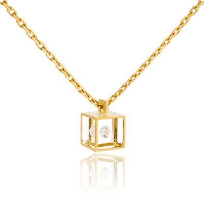 Collier Micro Cube en Or Jaune 750 & Diamant 0,03 ct, Longueur 42 cm - Pascal MORABITO