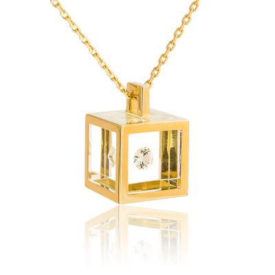 Yellow Gold 750/1000 & 0.1 ct Diamond Cube Necklace, Length 42 cm - Pascal MORABITO