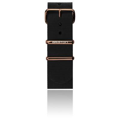 Black NATO Strap 20mm, Length 245mm, Rose Gold PVD Buckle - Briston