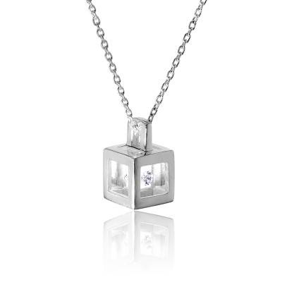 925 Silver & Diamond 0.03 ct Micro Cube Necklace, Length 44 cm - Pascal MORABITO