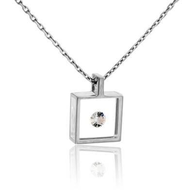 Collier Micro Carré en Or Blanc 750 & Diamant 0,1 ct, Longueur 42 cm - Pascal MORABITO