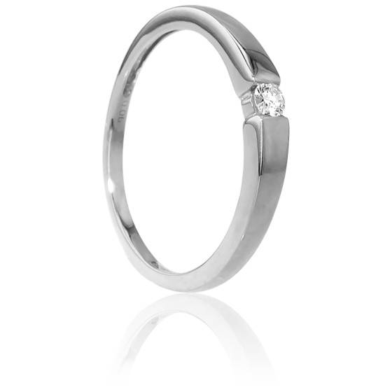 Bague Solitaire, Or Blanc 750 Et Diamant 0,06 - Amore - Ocarat