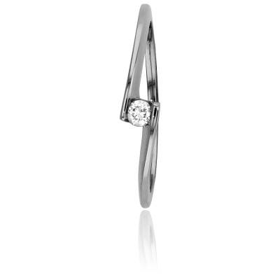 Bague Solitaire Apesanteur en Or Blanc 750 & Diamant 0,06 ct - Amore
