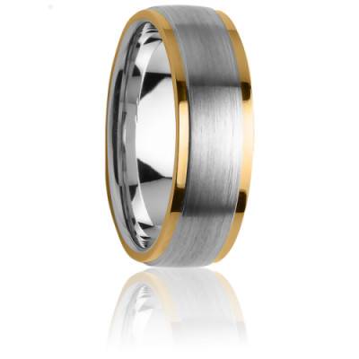 Alliance Ruban Confort Idothée Superposée Brossée en Acier et Or Jaune 950, Largeur 7 mm - Aurodesign