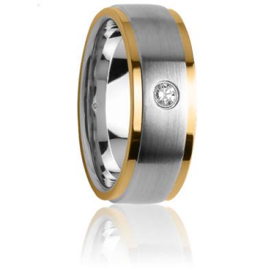 Alliance Ruban Confort Idothée Superposée Brossée en Acier et Or Jaune 950 & Diamant, Largeur 7 mm - Aurodesign