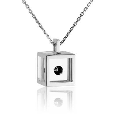 Collier Cube en Argent & Diamant Noir, Longueur 55 cm - Pascal MORABITO