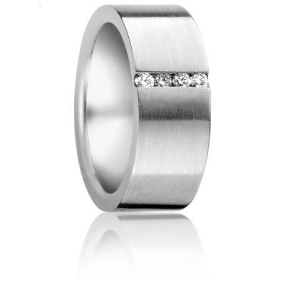 Alliance Ruban Confort Johannes Brossée en Acier & Diamants, Largeur 8,50 mm - Aurodesign