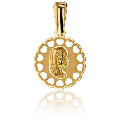Médaille Vierge, Cœurs Ajourés Or Jaune 375, Diamètre 14 mm - Vandona