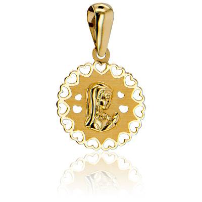 Médaille Vierge En Prière Cœurs Ajourés Or Jaune 375, Diamètre 14,5 mm - Vandona