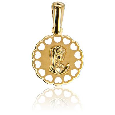 Médaille Ajourée Cœurs, Vierge Voilée Or Jaune 375, Diamètre 14 mm - Vandona