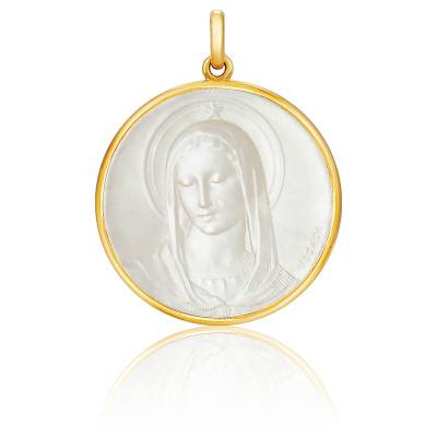 Médaille Vierge Maris Stella Nacre & Or Jaune 750, Diamètre 18 mm à 22 mm - Becker
