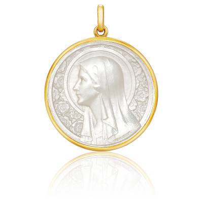 Médaille Vierge à l'Eglantier Nacre & Or Jaune 750, Diamètre 18 mm à 22 mm - Becker