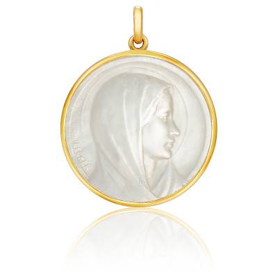 Médaille Vierge Annonciation Nacre & Or Jaune 750, Diamètre 18 mm à 22 mm - Becker