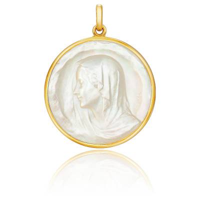 Médaille Vierge Regina Ronde Nacre & Or Jaune 750, Diamètre 18 mm à 22 mm - Becker