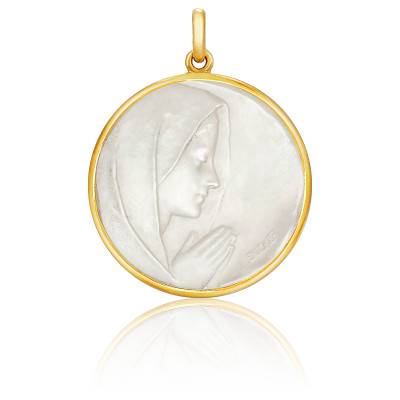 Médaille Vierge en Prière Nacre & Or Jaune 750, Diamètre 18 mm à 22 mm - Becker