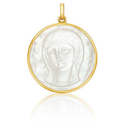 Médaille Vierge Byzantine Nacre & Or Jaune 750, Diamètre 18 mm à 22 mm - Becker