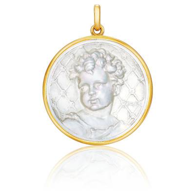Médaille Enfant Ronde Nacre & Or Jaune 750, Diamètre 18 mm à 22 mm - Becker