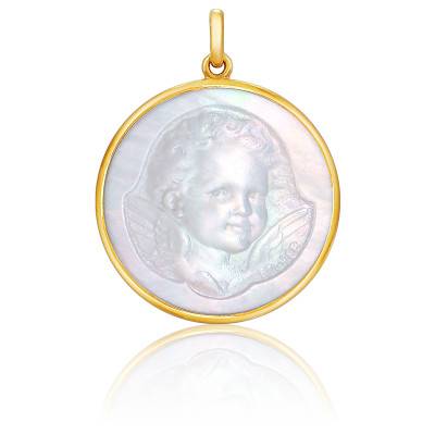 Médaille Ange Espiègle Nacre & Or Jaune 750, Diamètre 18 mm à 22 mm - Becker