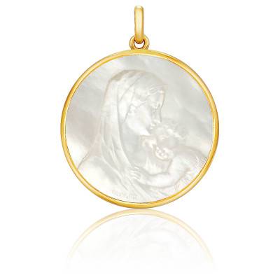 Médaille Vierge Maternité Nacre & Or Jaune 750, Diamètre 18 mm à 22 mm - Becker
