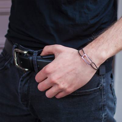 Bracelet Rectangle Argent Cordon - Pascal MORABITO