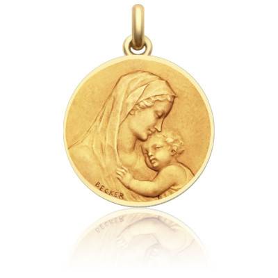 Médaille Vierge Maternité Ronde Or Jaune 750, Diamètre 16 mm ou 19 mm - Becker