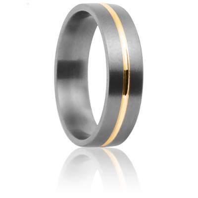 Alliance Ruban Confort Cottos en Titanium et Or Jaune 750 Rainurée, Largeur 6 mm - Aurodesign