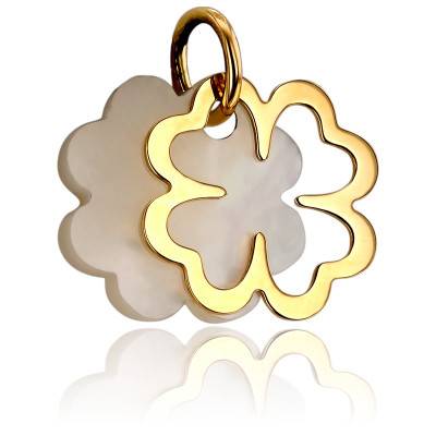Pendentif Trèfle Blanc Nacrés Or Jaune 750 - Les Valentines