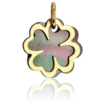 Pendentif Trèfle Gris Nacré Recto Verso Or Jaune 750 - Les Valentines