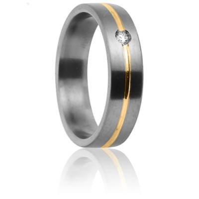 Alliance Ruban Confort Cottos en Titanium et Rainurée en Or Jaune 750 & Diamant, Largeur 5 mm - Aurodesign