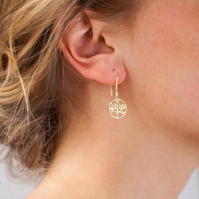 Boucles d'oreilles fantaisie arbre de vie en plaqué or jaune - Naïades