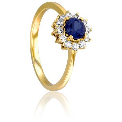 Bague de Fiançailles Thaïs en Or Jaune 750 & Diamants 0,25 ct et Saphir 0,35 ct - Juweel